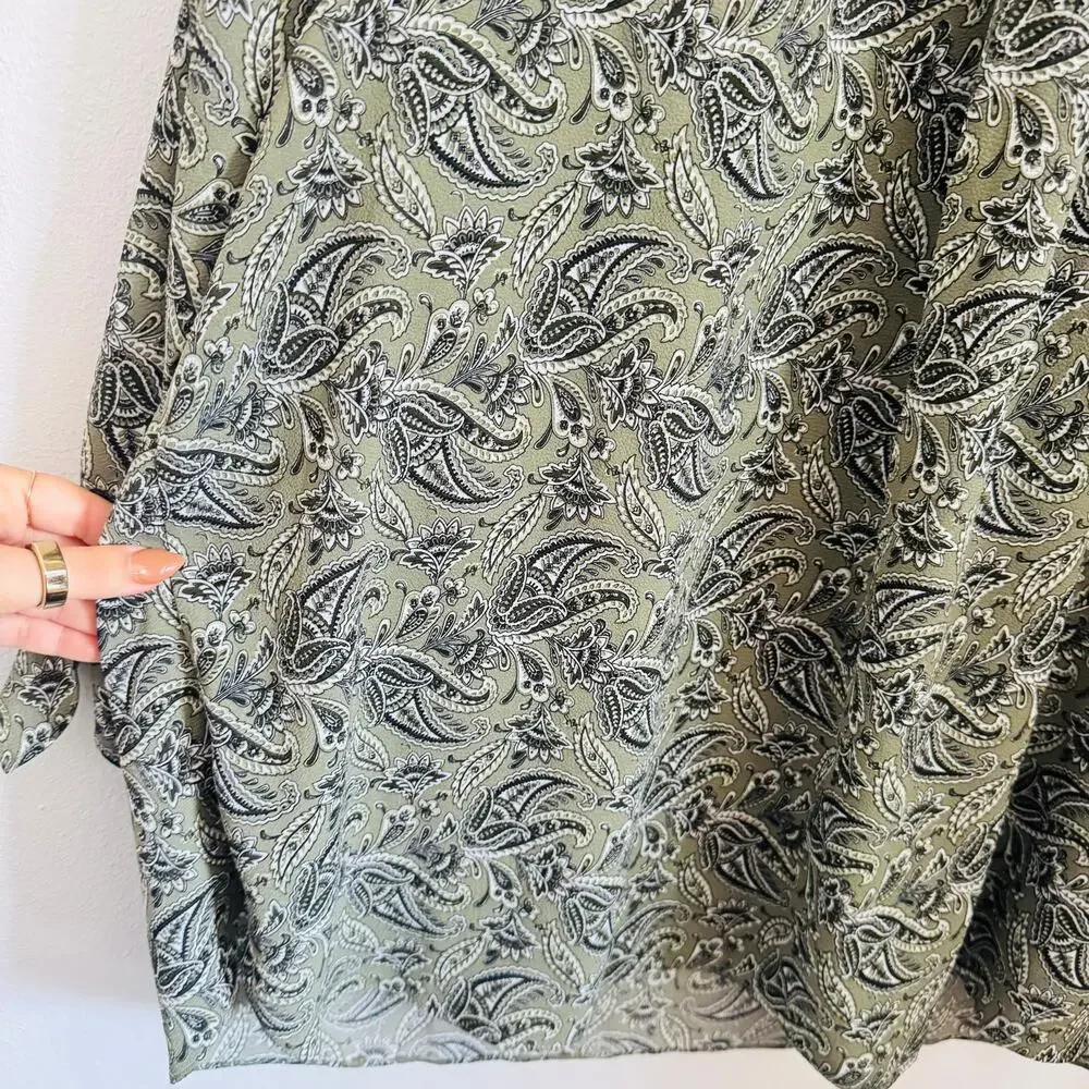MICHAEL KORS Sage Green White Pasiley Tie Sleeve Tunic $120 Blouse Top Shirt 2X